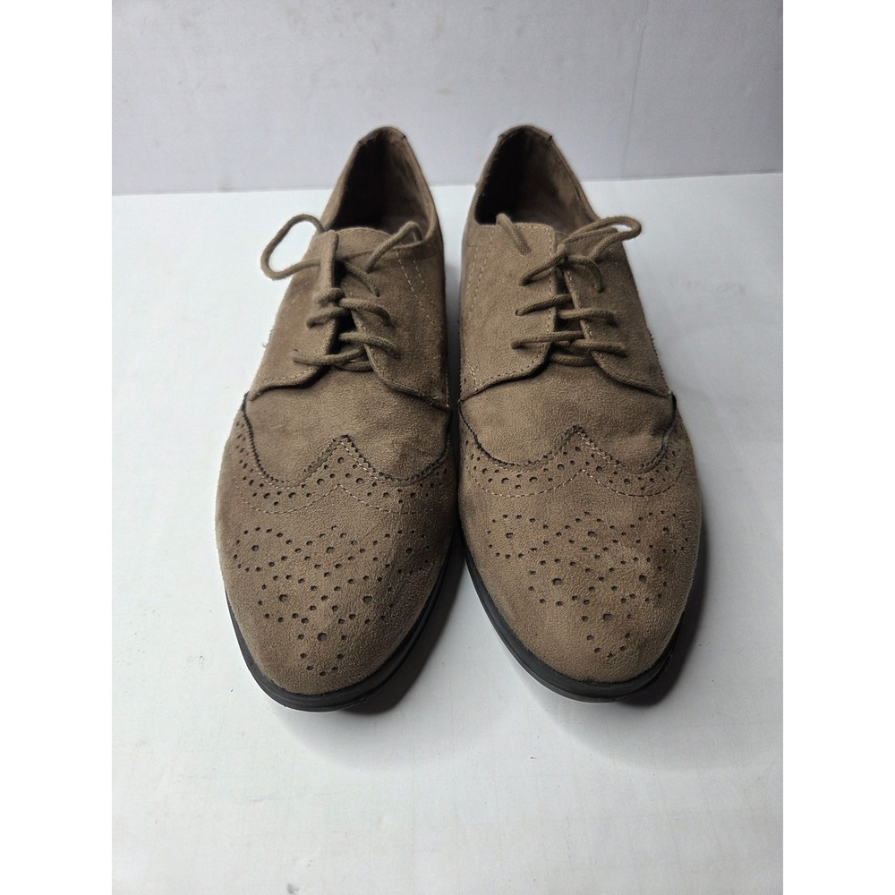 MIA Womens Taupe Faux Suede Wingtip Oxford Brogue‎ Lace Up Flat Shoes Size 11